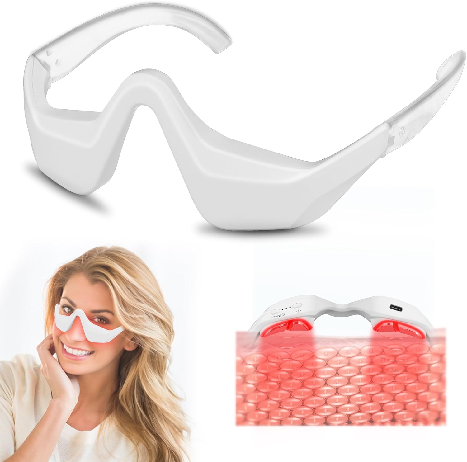 Rotlichttherapiegerät Für Die Augenpartie, Rotlichttherapiebrille Mit 4 Modi, 650nm Rotlicht-augenmaske Zur Behandlung Von Tränensäcken, Augenringen Und Falten.