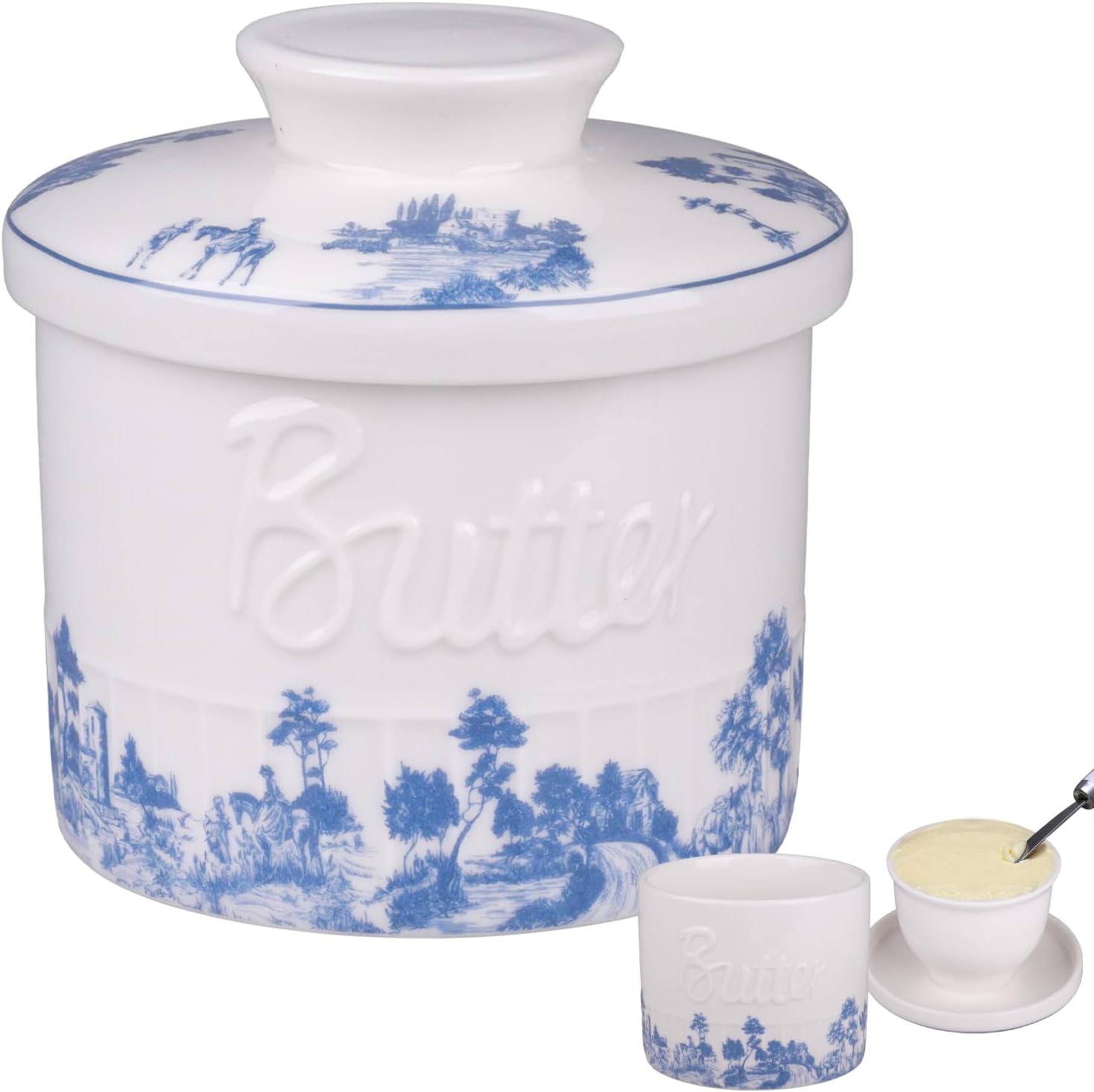 Keramik-butterdose, 250-g-porzellan-butterdose Mit Wasserlinie Zum Verstreichen Frischer Butter, Mit Wasser Gefüllte Butterdose Mit Deckel Zur Frischhaltung Der Butter, Butterfass Mit Kühlfunktion