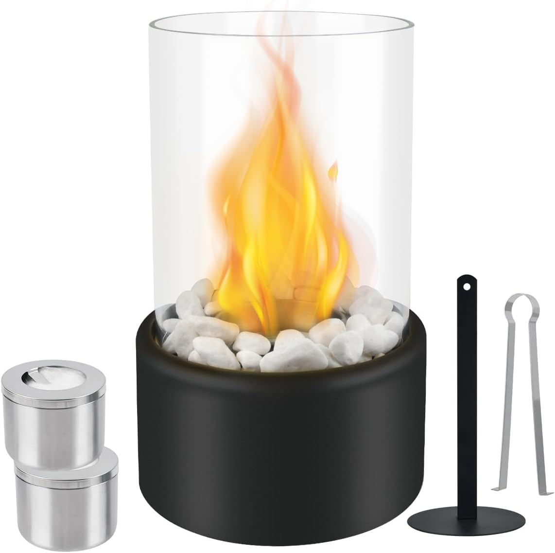 Tischkamin, Bioethanol-tischkamin Für Den Innenbereich, Ethanol-kamin, Moderne Tischfeuerdekoration, Freistehender Bioethanol-kamin Mit Weißen Dekosteinen