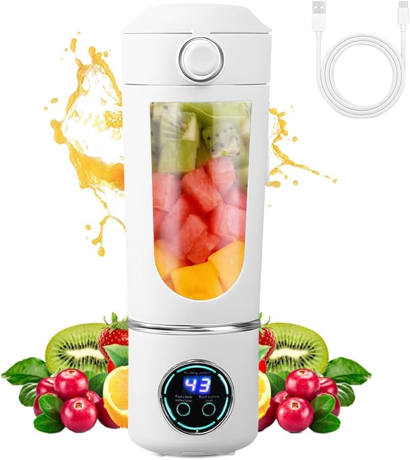 Tragbarer Mixer Für Shakes Und Smoothies, 700 Ml Mini-mixer Mit 12 Klingen, Smoothie-mixer Mit Reisedeckel, Wiederaufladbarer Smoothie-mixer Für Küche, Fitnessstudio, Büro (weiß)