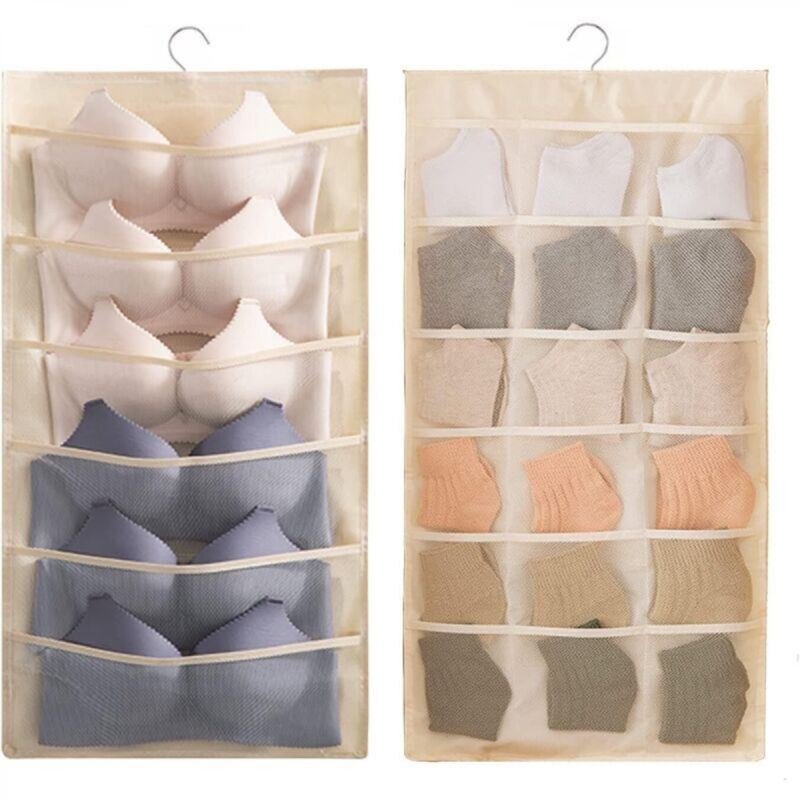 [niemals Verwendet] Hängender Organizer – 30 Hängetaschen Für Kleiderschrank, Bhs, Unterwäsche, Socken, Krawatten, Großer Wandmontierter Kleiderorganizer, Platzsparend, Doppelseitig (24 Weiße Reis)