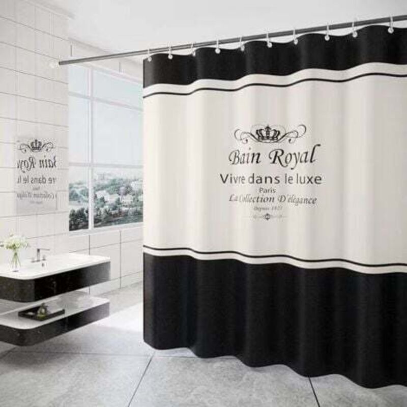 [niemals Verwendet] Duschvorhang, 180 X 200 Cm, Mit 12 Haken, Schnelltrocknend (schwarz-weiß), Wasserdichtes Polyestergewebe, Maschinenwaschbar, Badezimmervorhänge
