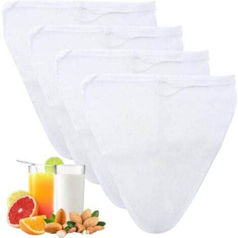 [niemals Verwendet] Set Mit 4 Lebensmittelechten Baumwollfilterbeuteln, 30 X 30 Cm, Weiß, Nylon, Filterbeutel Für Gemüse- Und Fruchtsäfte, Kaffee, Hafermilch, Pflanzliche Milch