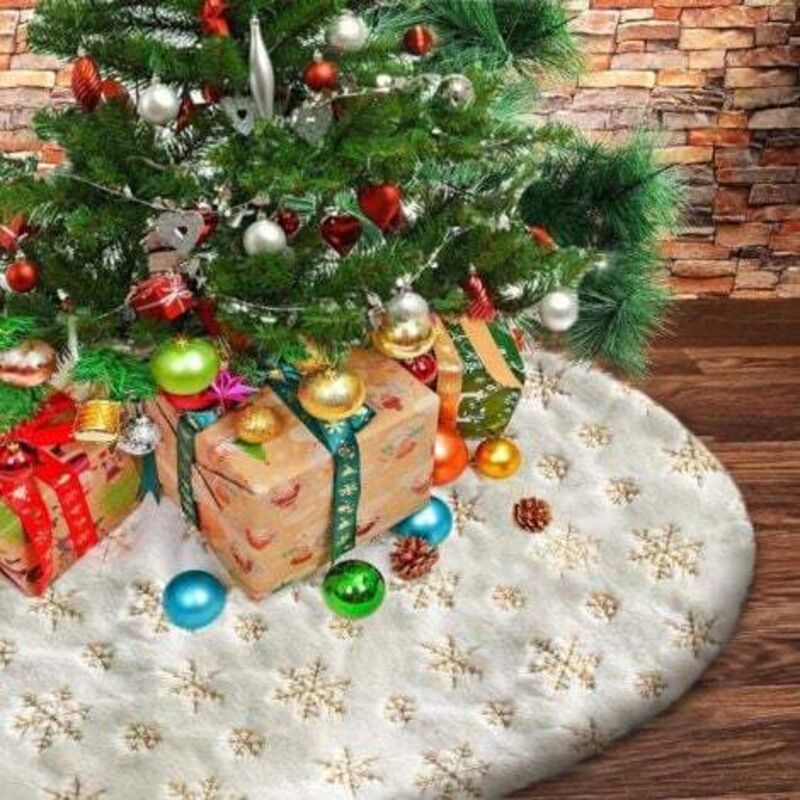 [niemals Verwendet] Weihnachtsbaumdecke, Plüsch-weihnachtsbaumunterlage, 90 Cm Runder Weißer Weihnachtsbaumfuß Mit Künstlicher Goldener Schneeflocken-baumdecke