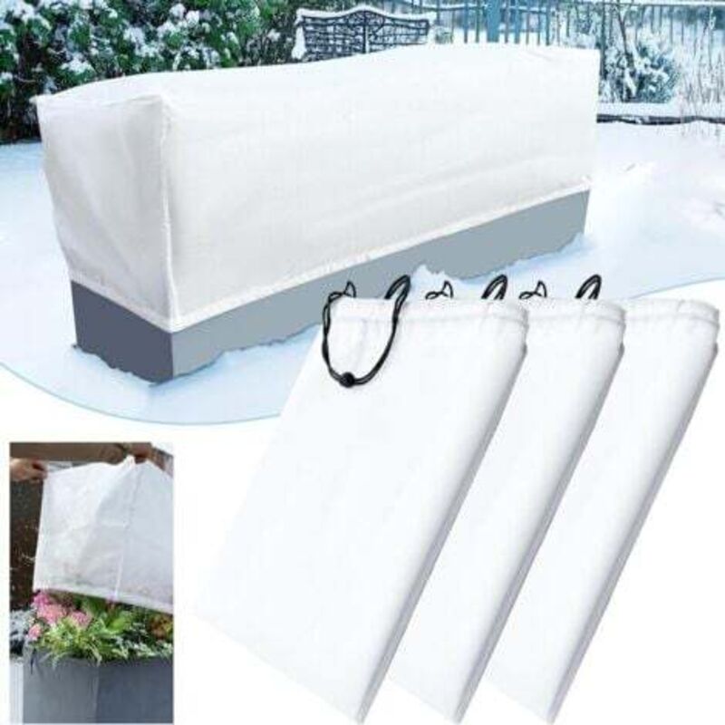 [niemals Verwendet] Set Mit 3 Rechteckigen Pflanzenschutzhüllen Mit Kordelzug, Winterschutz Vor Frost Und Kälte, 150 X 40 X 45 Cm