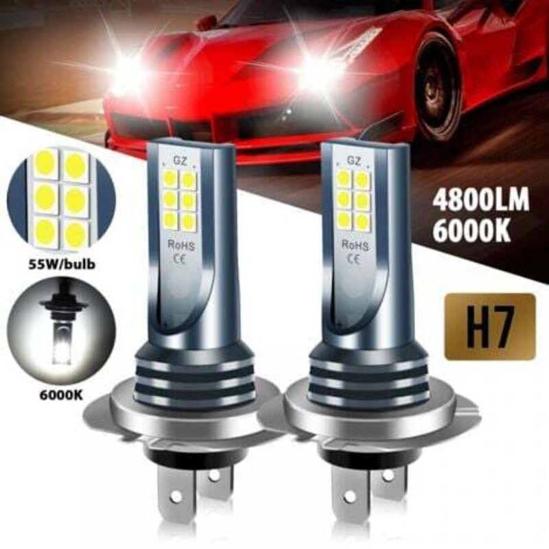 [niemals Verwendet] Packung Mit 2 H7 Led-scheinwerferlampen, Weiß 6500k, 360 Grad Cob 3030 Led-perlen, Ip68 Wasserdicht Und Stoßfest, Scheinwerferlampe Für Fern-/abblendlicht.