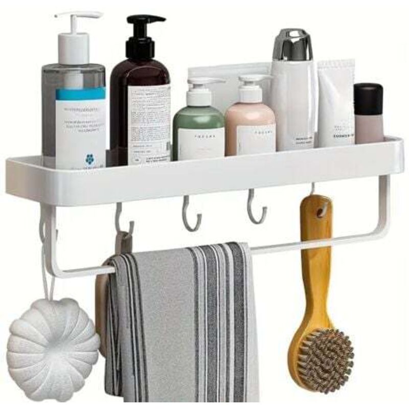 [niemals Verwendet] Aluminium-badezimmerregal, Kein Bohren Erforderlich, Wandmontiertes Aufbewahrungs- Und Dekorationsregal Für Das Badezimmer, Multifunktionaler Handtuchhalter (41 Cm, Weiß)