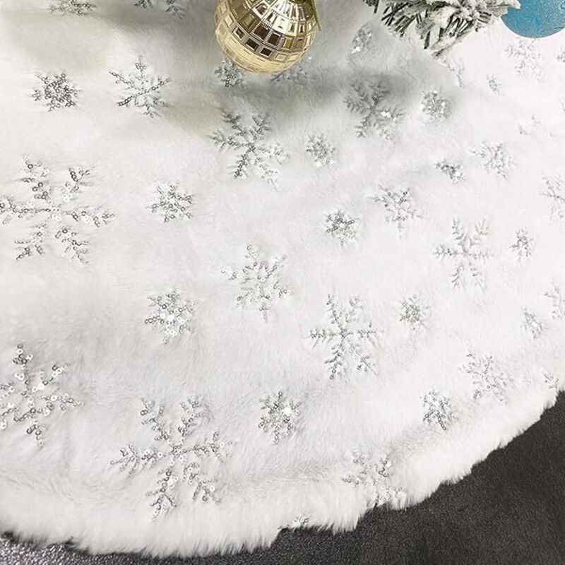 [niemals Verwendet] 90 Cm Große, Weiße Weihnachtsbaumdecke Aus Kunstfell, Heimdekoration, Silberne Schneeflocken, Kissen