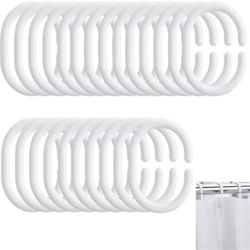 [niemals Verwendet] Set Mit 24 C-förmigen Duschvorhanghaken, Duschvorhangringen, Vorhangclips, Robusten Duschhaken Aus Kunststoff, Geeignet Für Duschvorhänge, Gardinen Und Vorhänge