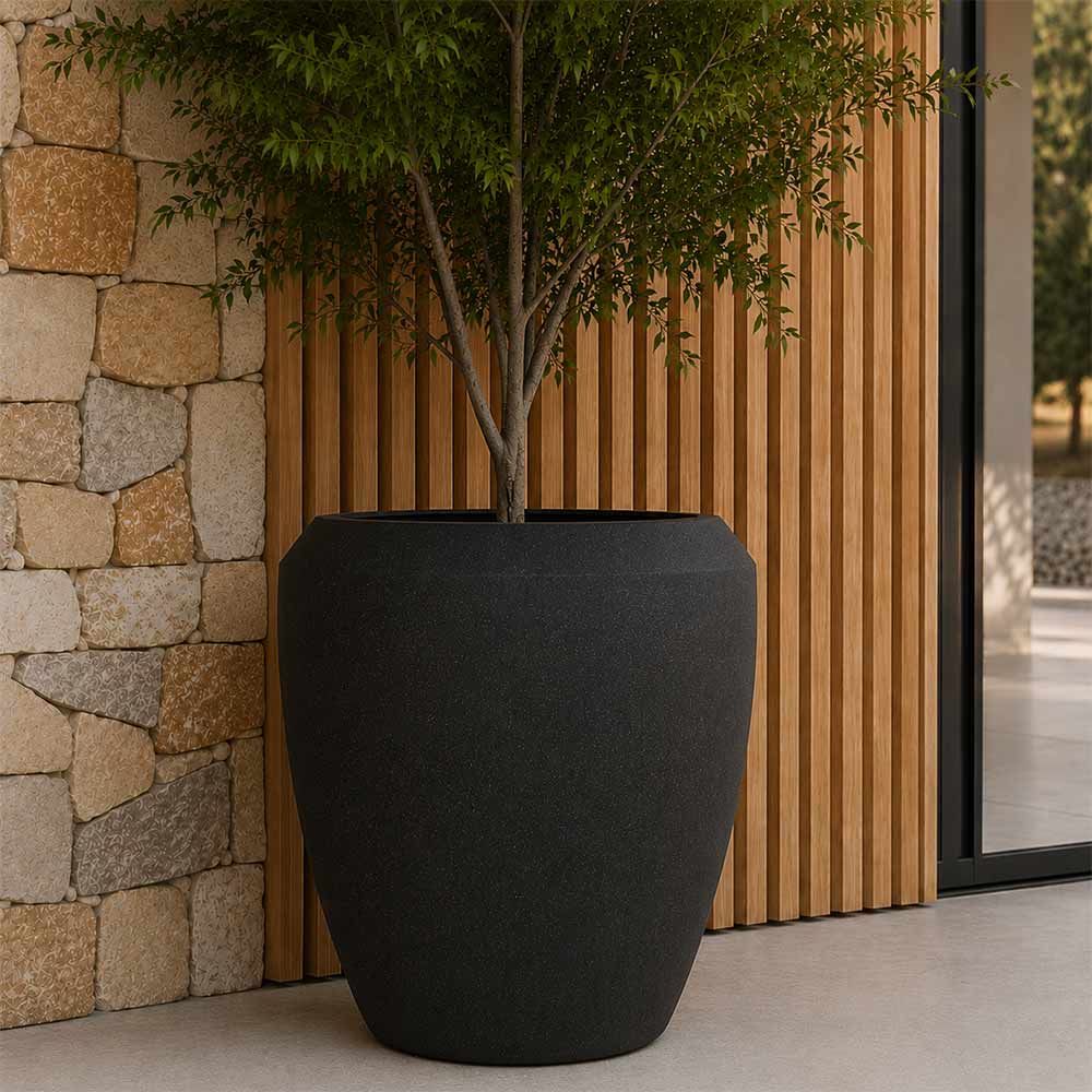 Pflanztopf Aus Hochdichtem Hdpe-polyresin, Modell Conchino Nero H 48.4