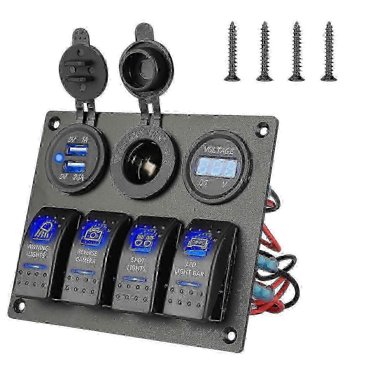 12-24v 4-fach Kippschalter Mit Blauer Led-beleuchtung, Wasserdicht, Für Auto, Boot, Jn Hwy