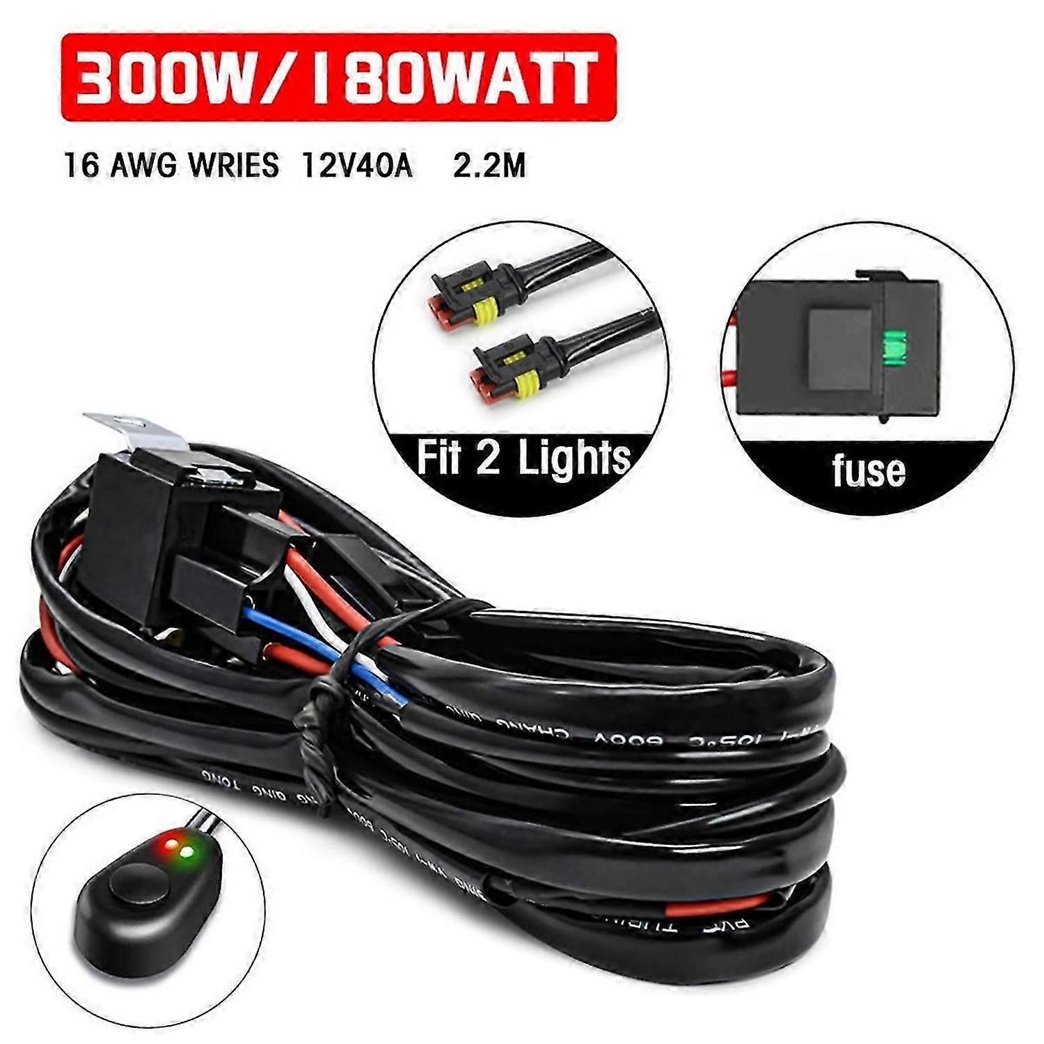 16 Awg Led-lichtleisten-kabelbaum-set – 2 Adern, 12 V Ein-/ausschalter, Leistungsrelais, Sicherung Für Offroad-beleuchtung