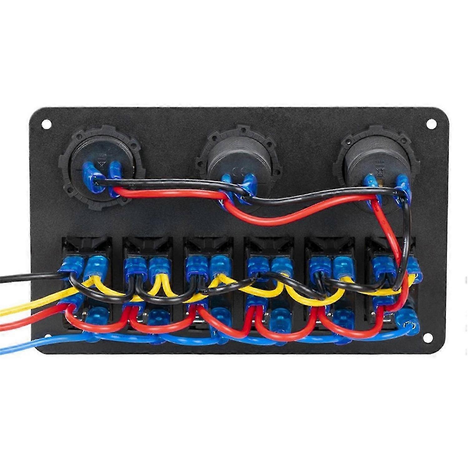 6-fach Marine-wippschalterpanel, Wasserdicht, 12 Volt, Boots-kippschalterpanel, 12 V, Blaue Led-beleuchtung