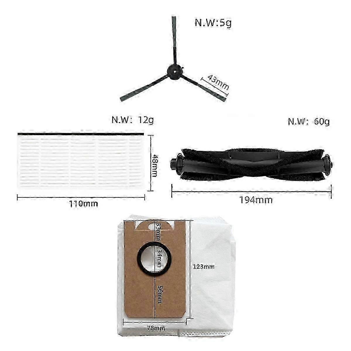 Haupt-/seitenbürste/hepa-filter/wischtuch/staubbeutel Ersatzteile Für M9 Saugroboter Edition 0620