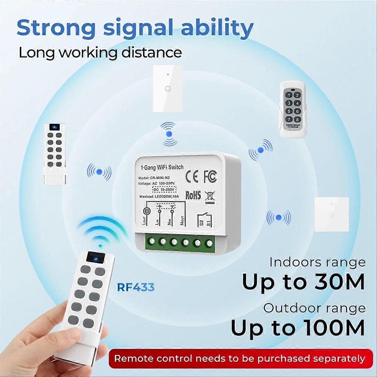 Tuya Wifi Rf433 Smart-schaltmodul Mit Fernbedienung, Diy Mini-leistungsschalter-relais Für A ()
