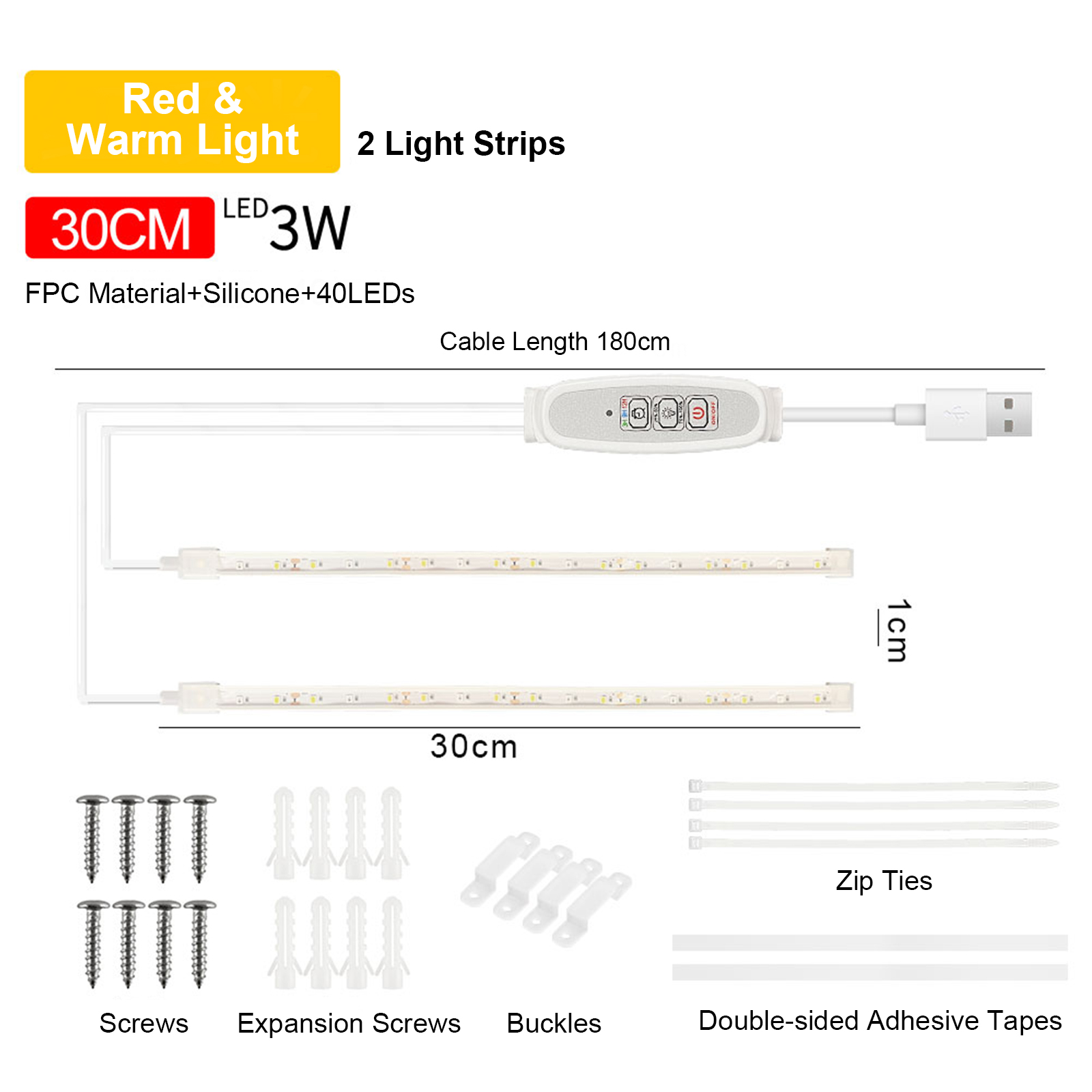 Barre Led Horticole 30cm - Lot De 2 - Lumière Rouge & Chaude 3000k - Minuterie 24h - 4 Niveaux - Usb
