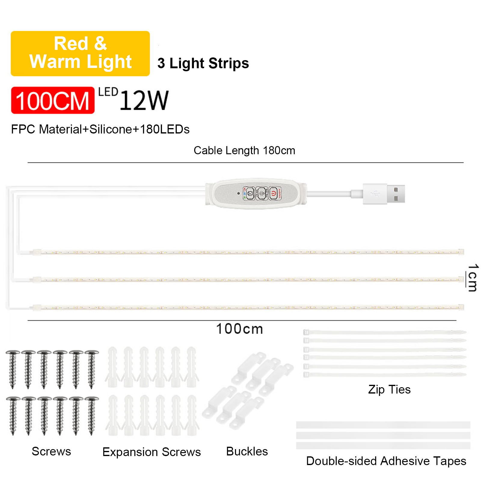 Bande Led Horticole Toivize 100cm Lot De 3 Lumière Rouge & Chaude 3000k Minuterie 24h Pour Plantes D'Intérieur
