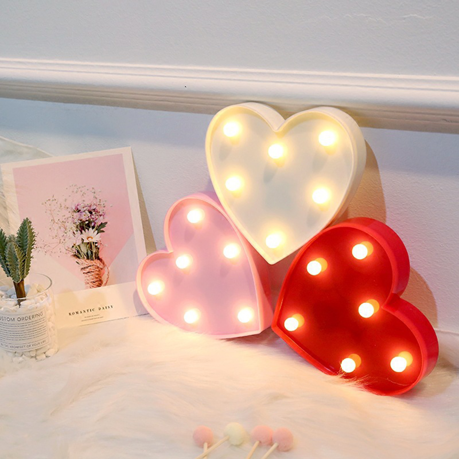Lampe Led Cœur Toivize Décoration Pvc Lumière Chaude Constante Ip42 165x160mm Rose Rouge Blanc Piles Aa Idéale Mariage Fête