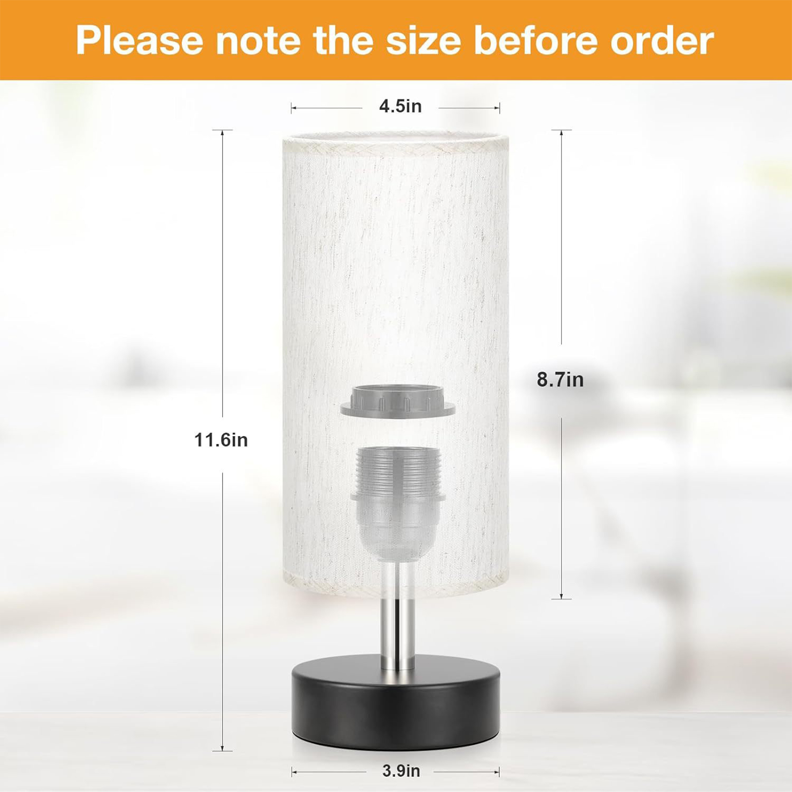 Minimalistische Nachttischlampe Mit Beigem Stoffbezug Und Schwarzem Fuß, 3 Farbtemperaturen (3000k-6500k), Kabelschalter, Elegantes Design