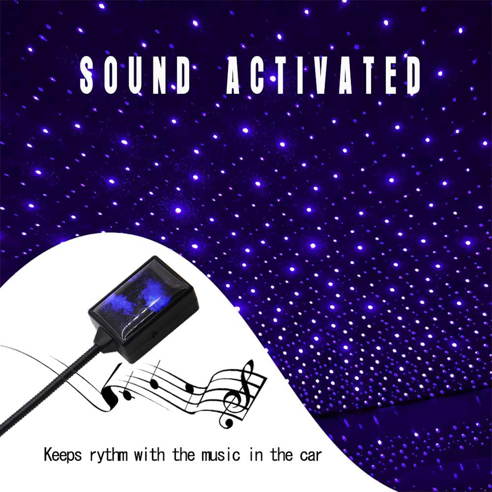 Projecteur Étoilé Usb Saute-étoiles Lampe Ciel Rotatif Détection Sonore Ambiance Voiture Intérieur Plastique Verre Bleu Rouge