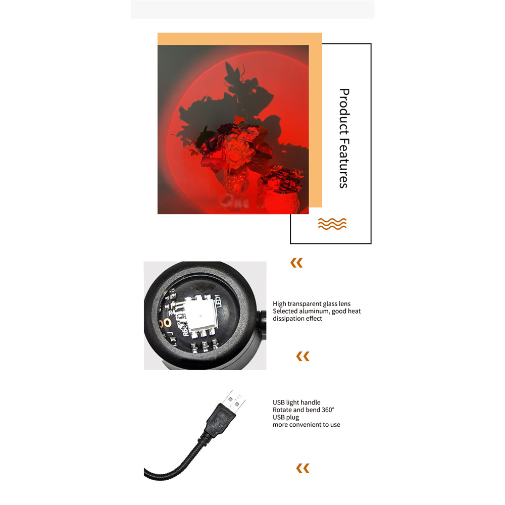 Toivize Usb Flexible 360° Sonnenuntergangsprojektorlampe, Romantisches Ambiente-fotolicht, Kompakte Led In Lila, Blau, Rot Und Gelb