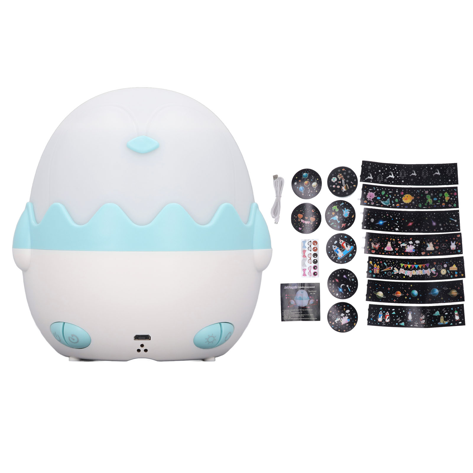 Blauer Pinguin-deckenprojektor, 360° Drehbar, Abs/pc, 7 Aufklebermotive Inklusive, Dekorative Lampe, Sanftes Ambiente, Verspieltes, Originelles Design