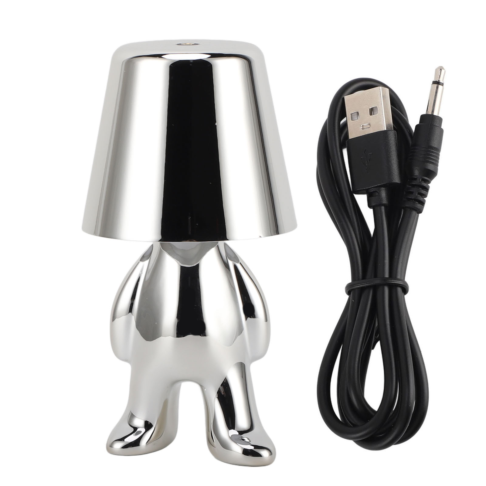 Led-touch-nachttischlampe, Thinker-design, Usb-aufladbar, 3 Modi (warmweiß, Neutralweiß), Abs-kunststoff, Silber, Moderne Inneneinrichtung