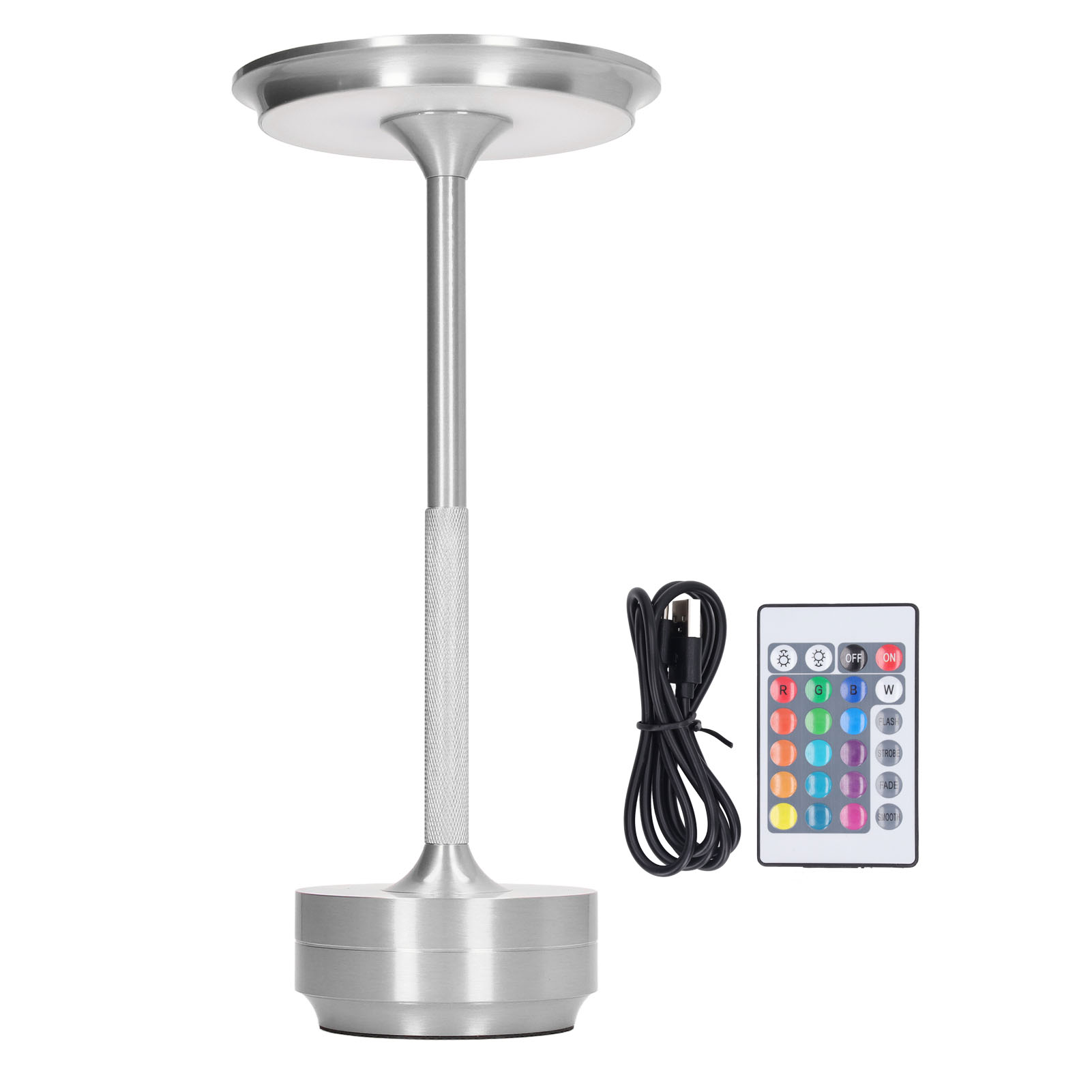 Wiederaufladbare, Kabellose Led-schreibtischlampe Aus Silberfarbenem Aluminium – 16 Rgb-farben Mit Fernbedienung, Modernes Und Elegantes Design
