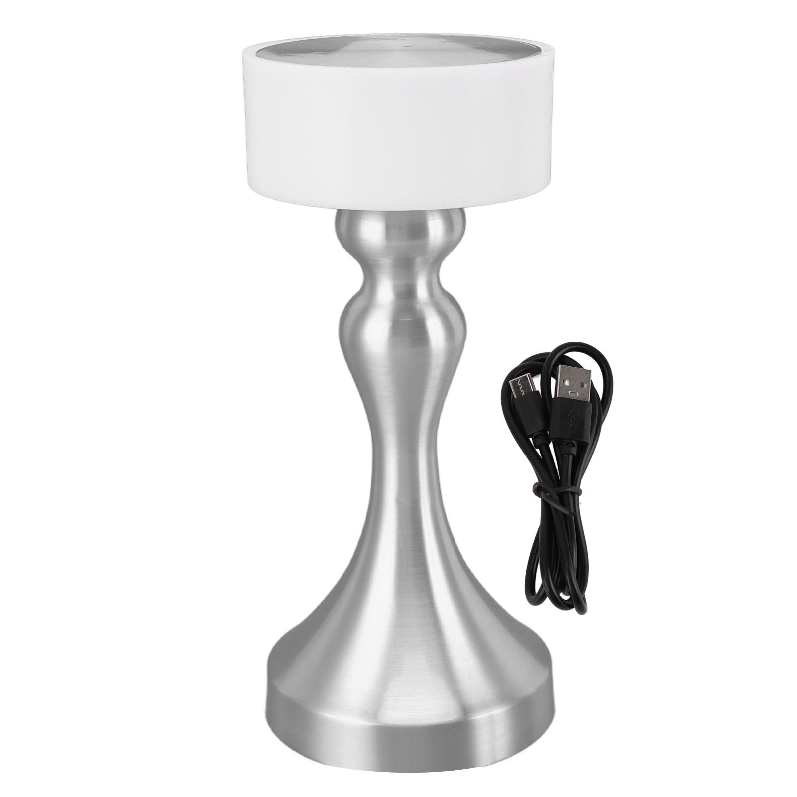 Wiederaufladbare, Kabellose Nachttischlampe – Gebürstetes Silbermetall, 3 Touch-lichtmodi, Stufenlose Led-dimmung, 21 Cm Höhe