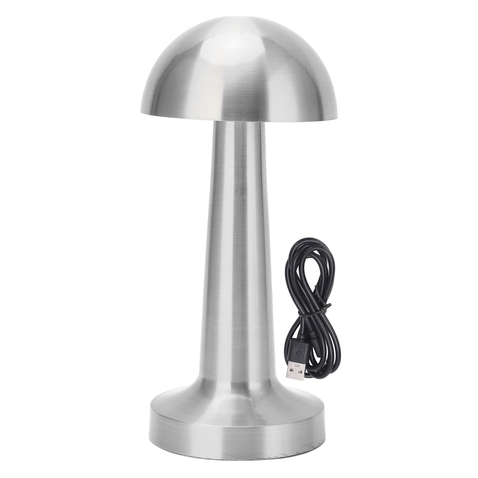 Toivize 21,5 Cm Kabellose Pilzlampe, Silbermetall, Usb-c-aufladbar, Dimmbar, 3 Farbtemperaturstufen