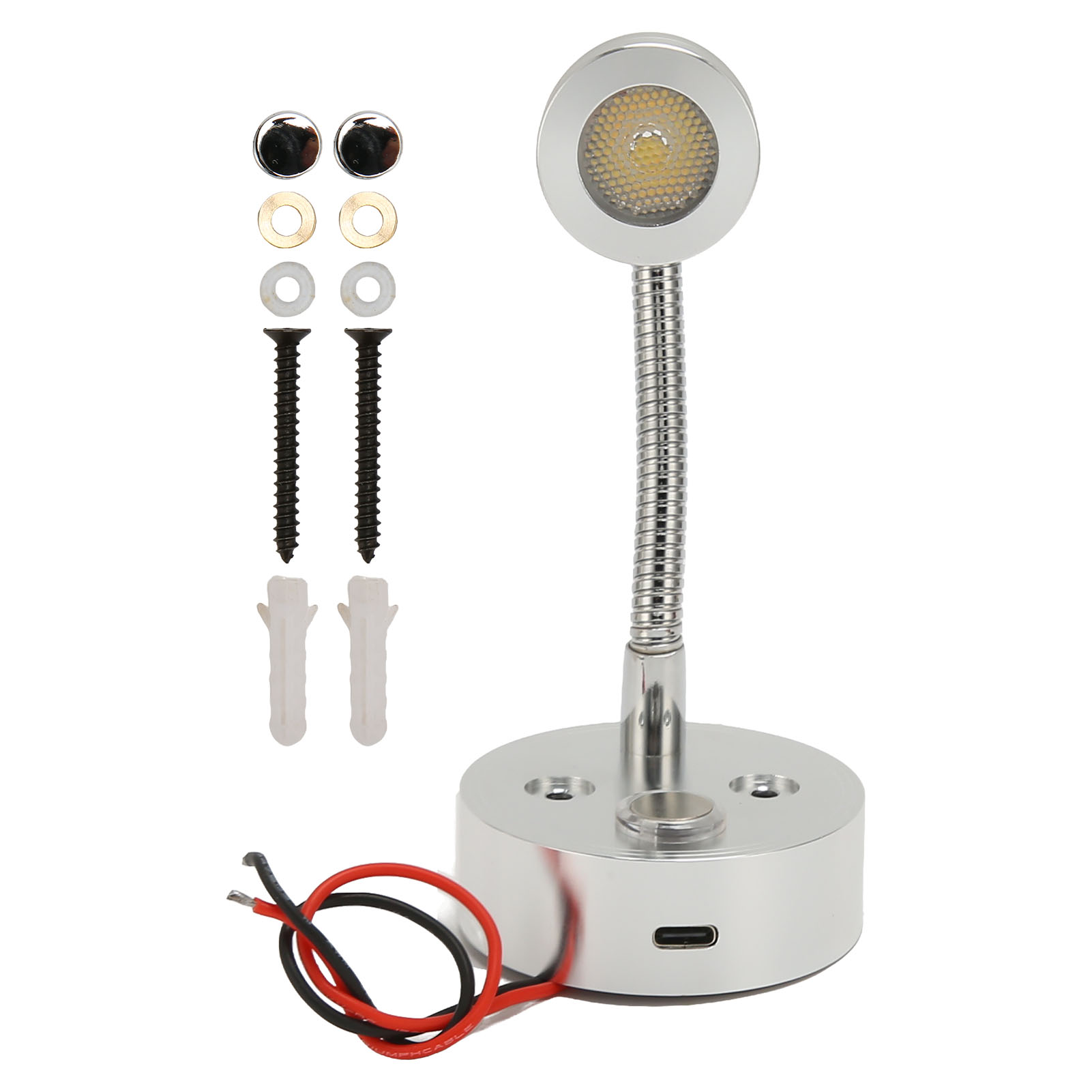 Toivize Rv236 Led-nachttischlampe, Eloxiertes Aluminium, Silber, 12–24 V, Usb-c, Touch-steuerung, 3 Farbtemperaturen