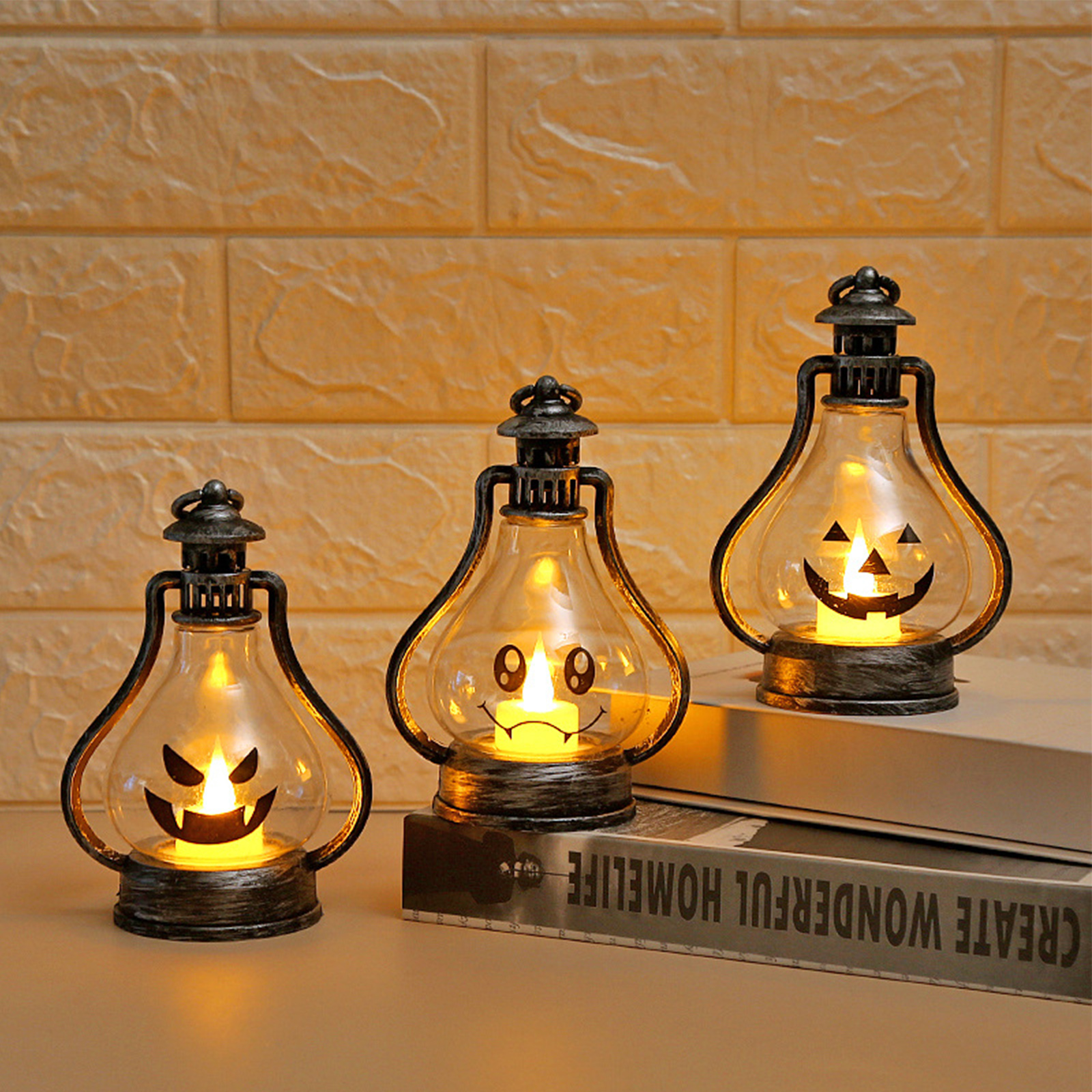 Toivize Halloween-kürbislaterne Modell B, Tragbare Retro-silberdekoration, Hips/pp/pet, 6,9 X 10,8 X 15 Cm, Aaa-batterien