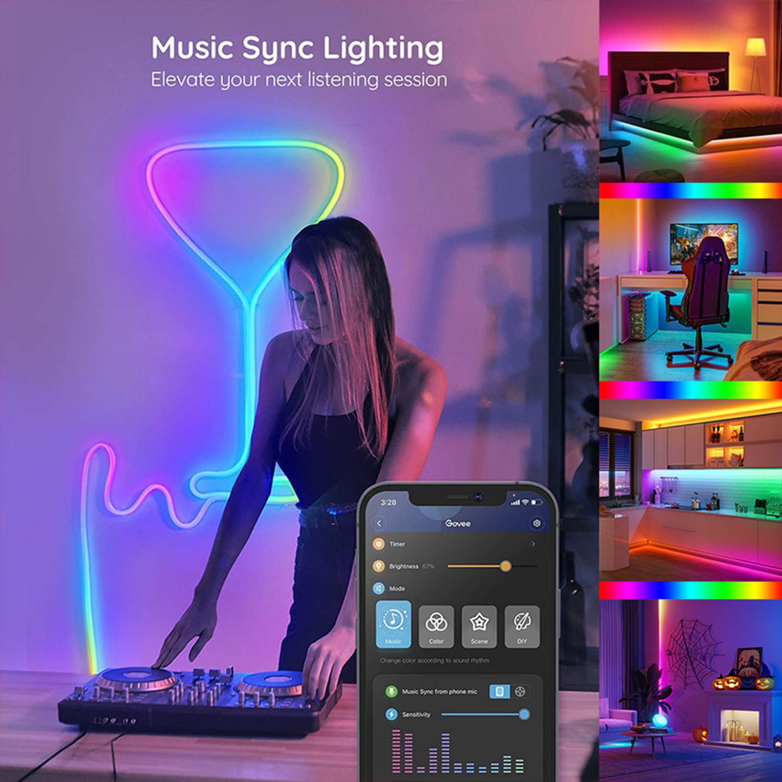 5 M Rgb-led-streifen L6460-1 Mit Intelligenter Bluetooth-musiksynchronisation, 90 Leds, Ws2812b, Ambientebeleuchtung Für Büro, Schlafzimmer Und Gaming