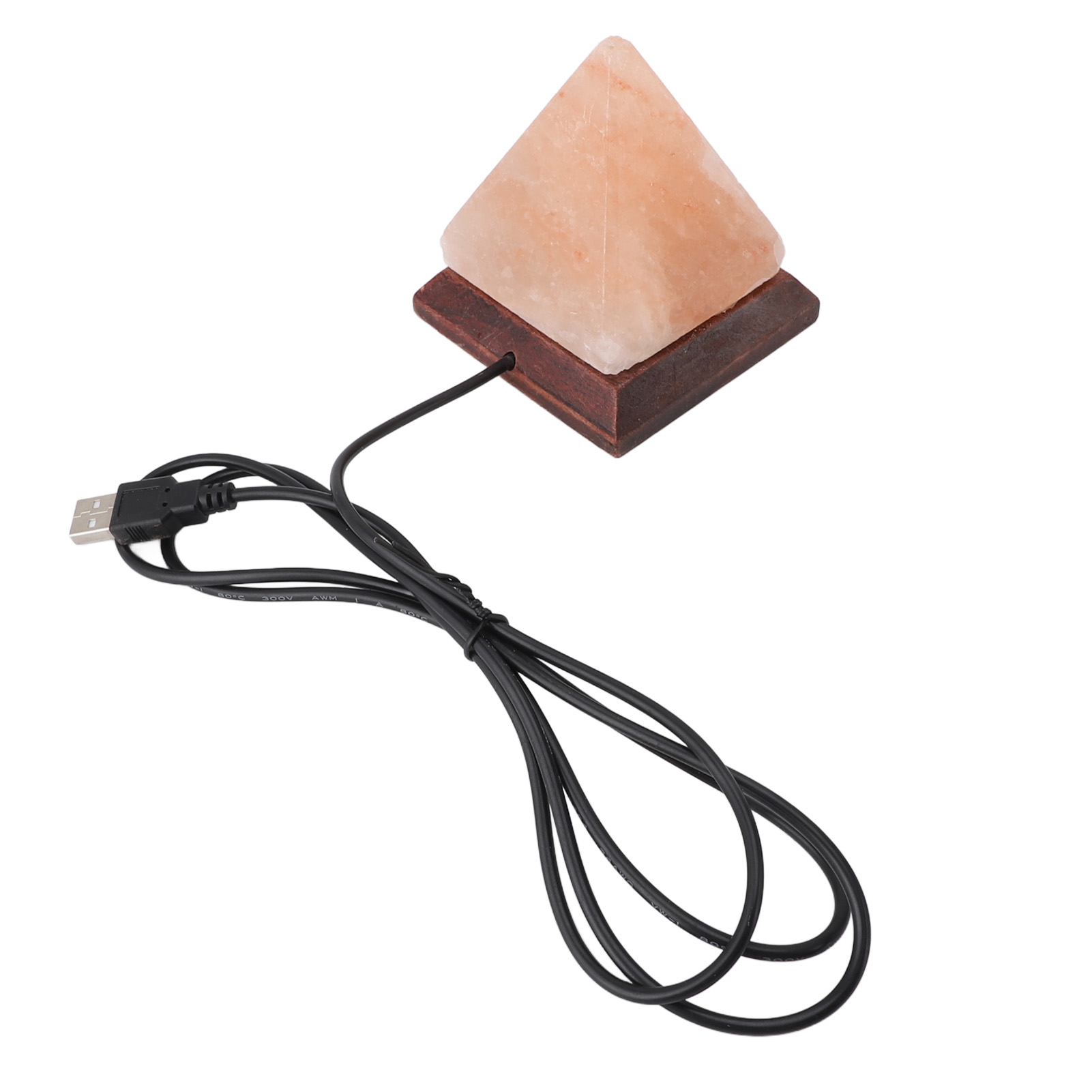 Himalaya-salzlampe, Usb-rgb-pyramide, Naturkristall, Holzsockel, 7 Farben, Zen-atmosphäre, Büro, Yoga, Originelles Geschenk