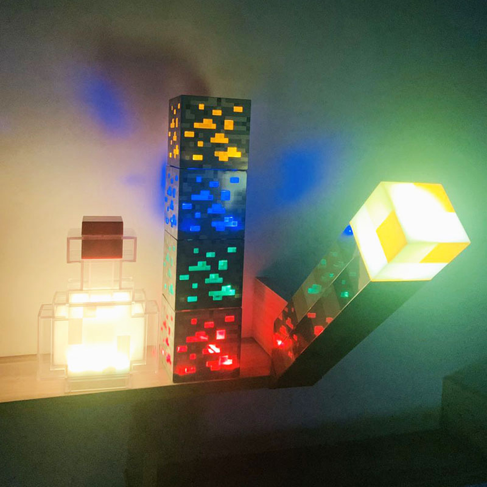 280 Mm Große, Pixelige Led-taschenlampe Im Minecraft-stil, Wiederaufladbar Per Usb, Aus Kunststoff Mit Wandhalterung Für Gaming-dekoration