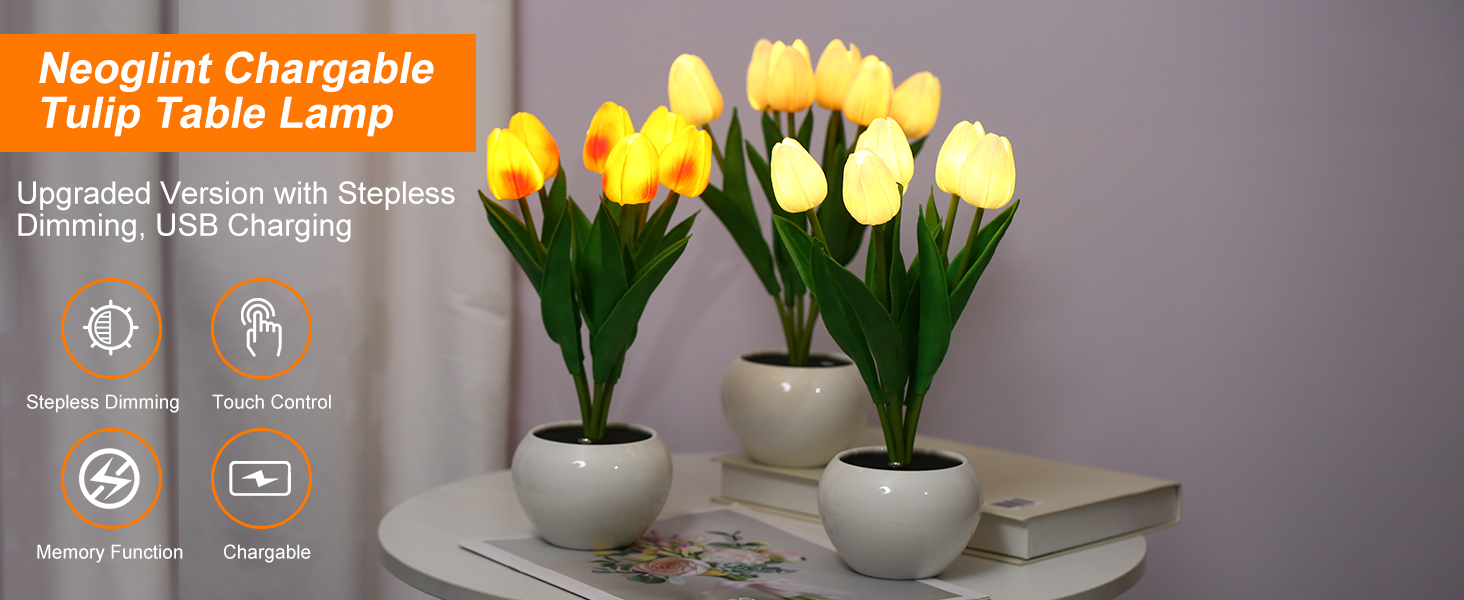 Dekorative Tulpenlampe Von Toivize, 6-flammig, Orange, Wiederaufladbare Led, Elegantes Design Für Wohnzimmer, Schlafzimmer, Büro, Originelles Geschenk