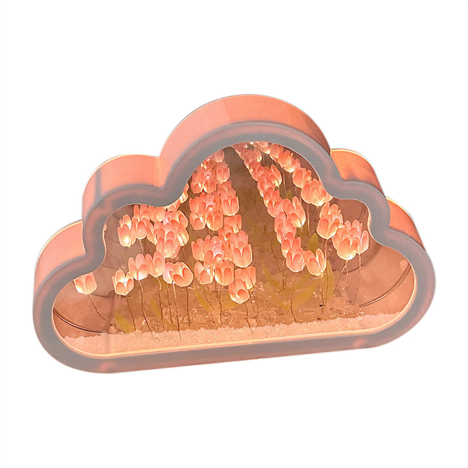 Diy-led-wolken-nachtlicht Mit 20 Rosa Tulpen, Kunststoff, Integrierter Spiegel, Romantische Schlafzimmerdekoration, Kabellos, Sanftes Licht, Warme Atmosphäre, Modernes Design