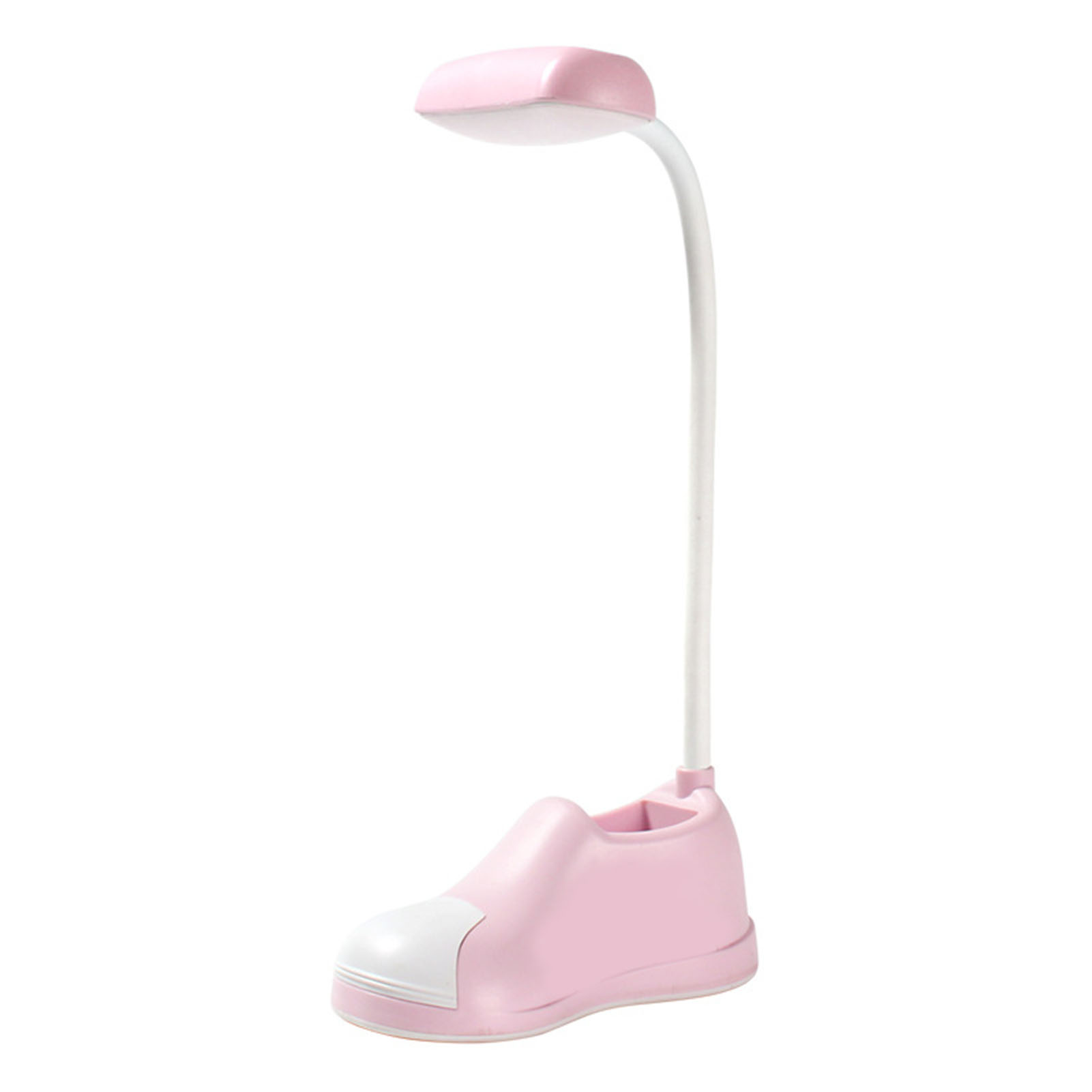 Pinkfarbene Led-schreibtischlampe, Flexibler Schuhhalter, Handyhalterung, Verstellbarer Stifthalter, Augenschonend, Kompakt (24 Cm), Originelles Design