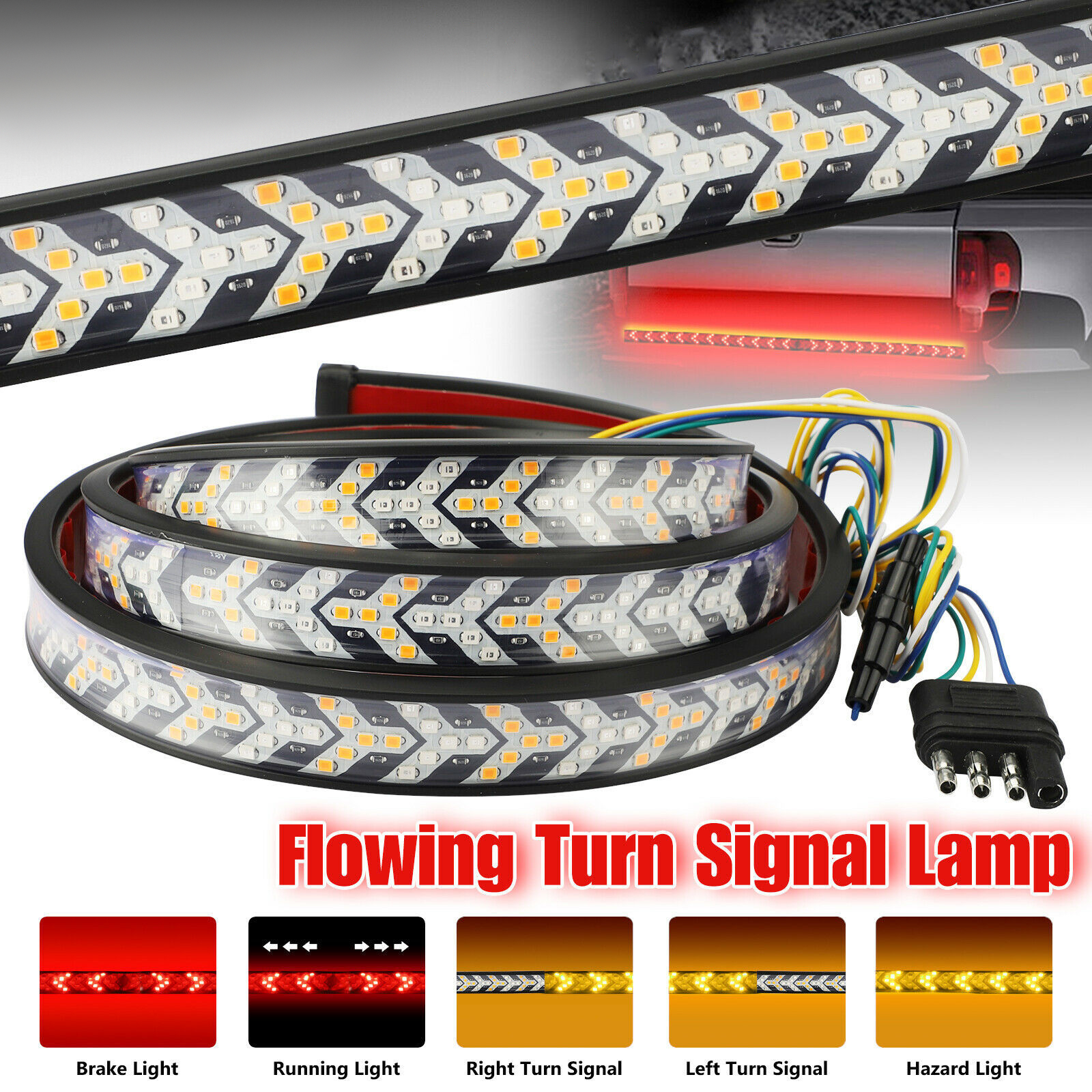 Barre Led Hayon 2m Multifonction Rouge/jaune Ip67 Étanche Pour Pick-up Camion Installation Facile Éclairage Arrière