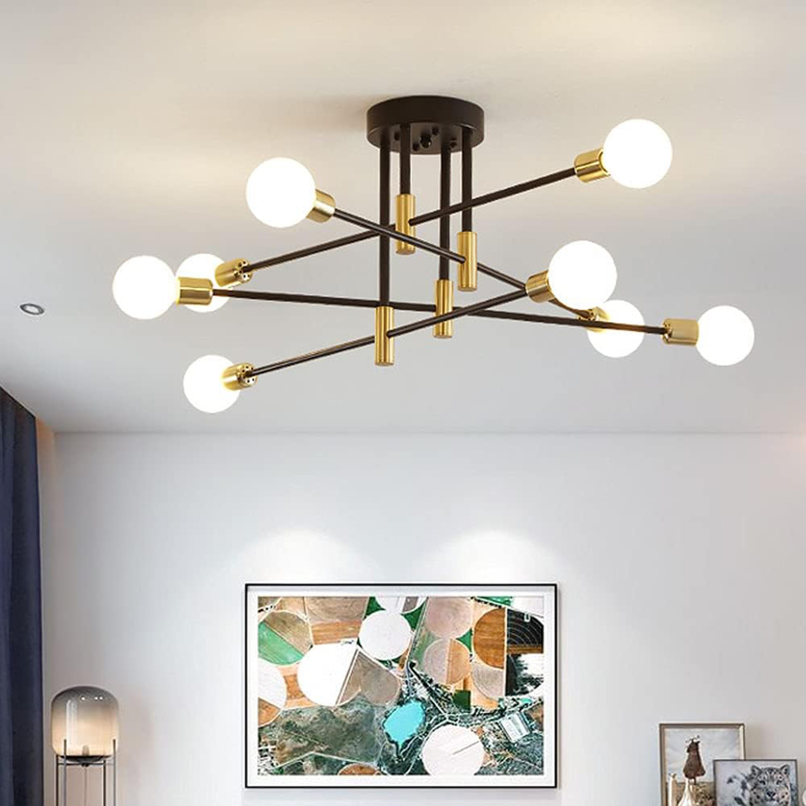 Toivize 8-flammige Verstellbare Pendelleuchte, Retro-industriedesign, Schwarz Und Gold, Robustes Metall, Für Wohn- Oder Esszimmer
