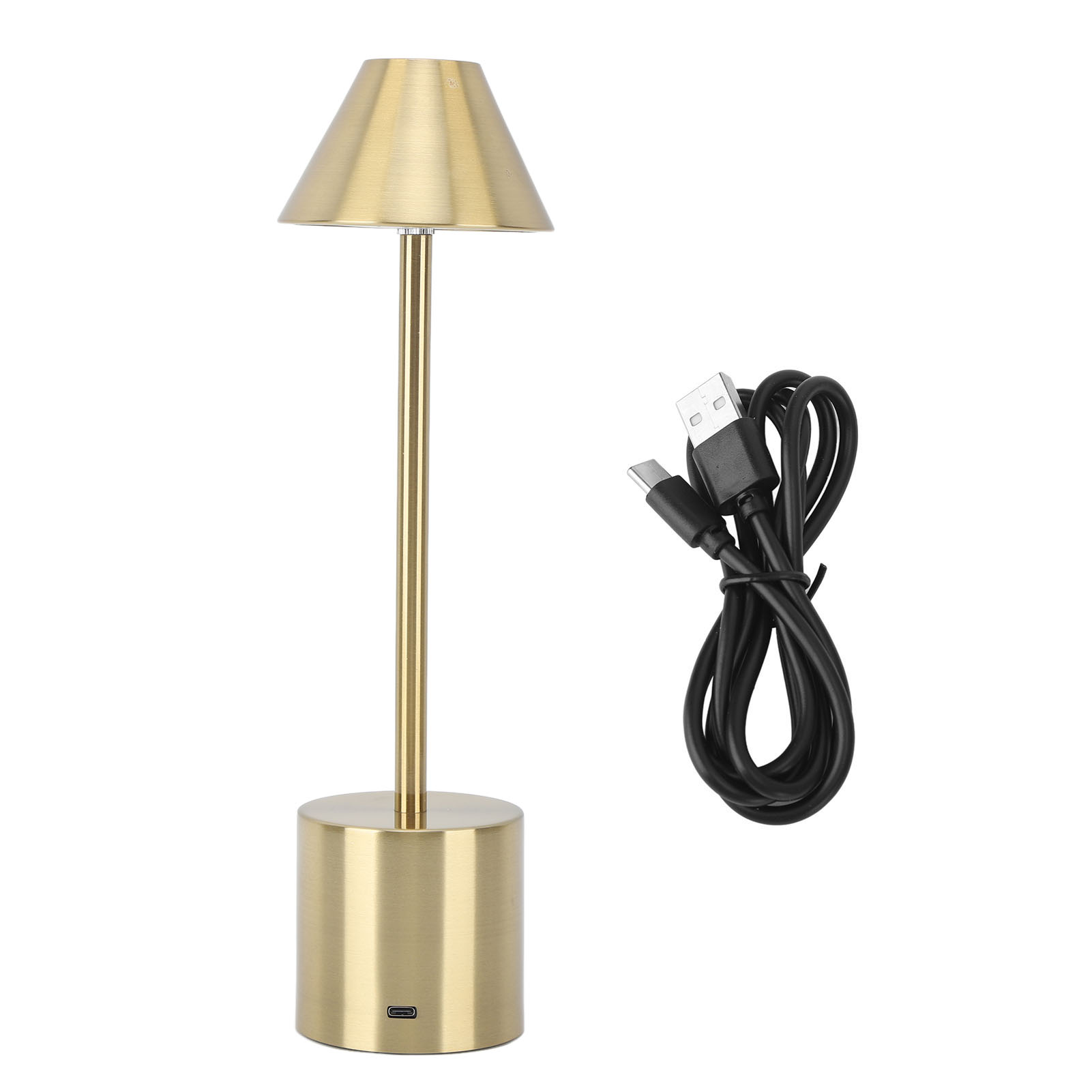 Wiederaufladbare, Kabellose Led-schreibtischlampe Mit Usb-c-anschluss, Goldfarbenes Metallgehäuse, 34 Cm, 3 Lichtmodi, Per Berührung Dimmbar, 2000-mah-akku