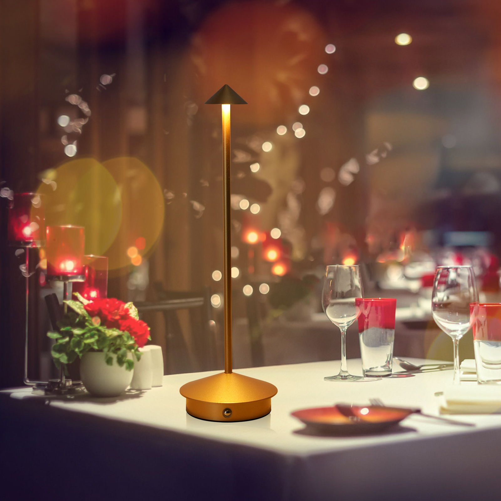 Tragbare Led-tischleuchte, Wiederaufladbar Per Usb-c, Berührungsempfindlich, 34 Cm, Goldfarbenes Metall, 3 Farbtemperaturstufen, Dimmbar, Kabellos, Elegantes Retro-design