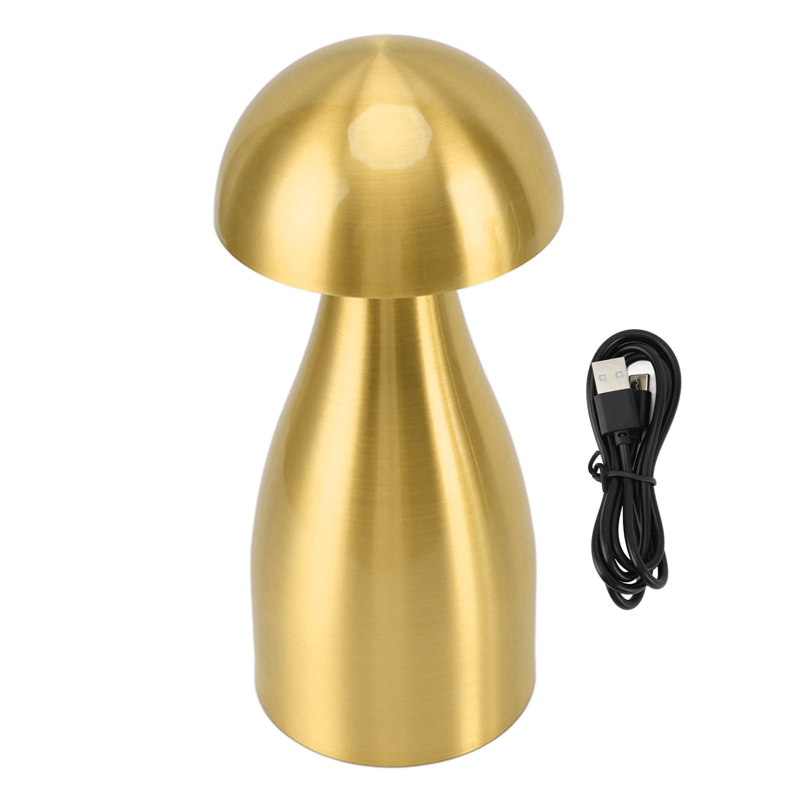 22 Cm Große, Wiederaufladbare, Kabellose Pilz-tischleuchte Aus Goldfarbenem Metall, Dimmbar Mit 3 Farbtemperaturen, Modernes Design
