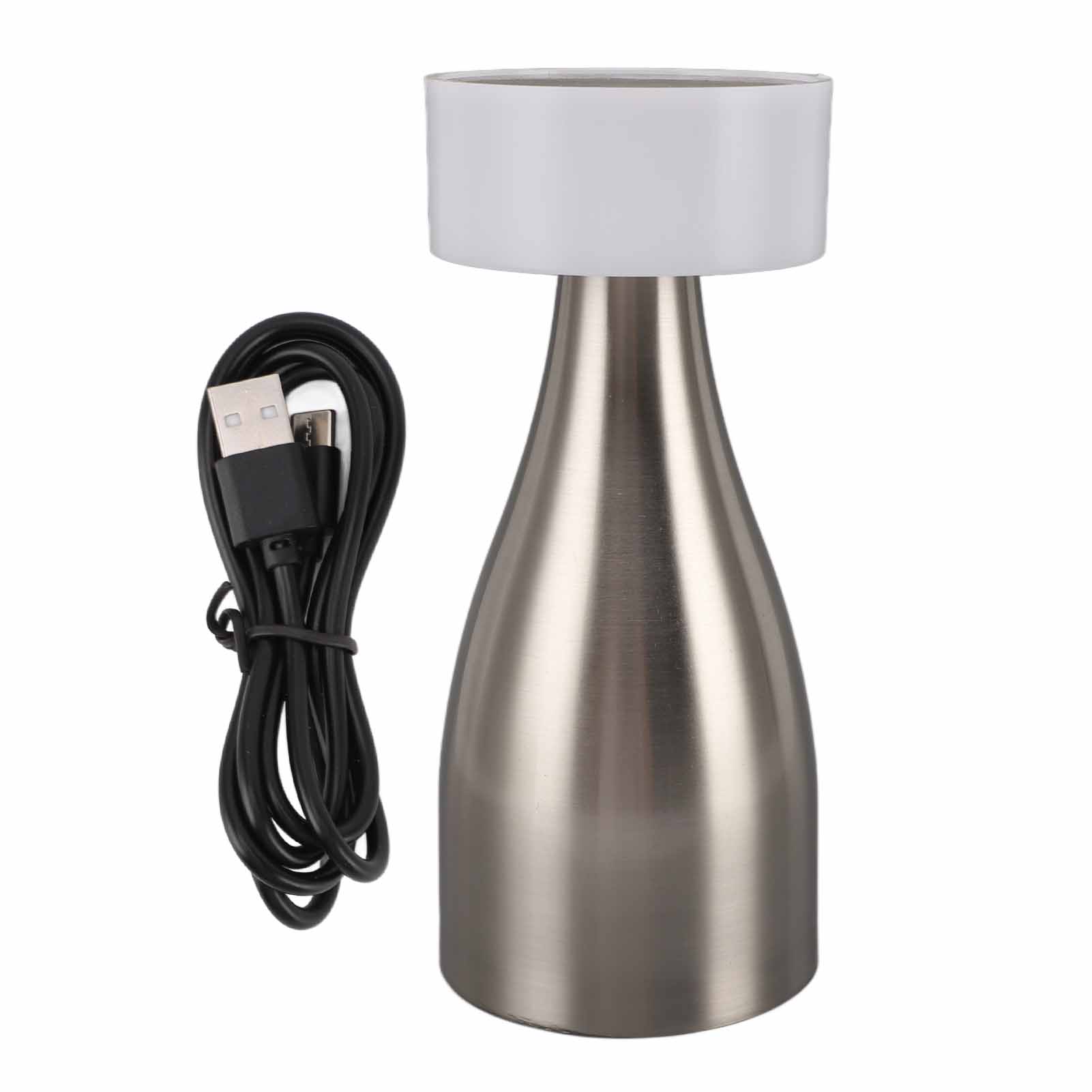 Wiederaufladbare, Kabellose Tischleuchte, Silberfarbenes Metall, 21 Cm, 3 Farben Und Touch-dimmung, Elegantes Design Für Schlafzimmer Und Büro