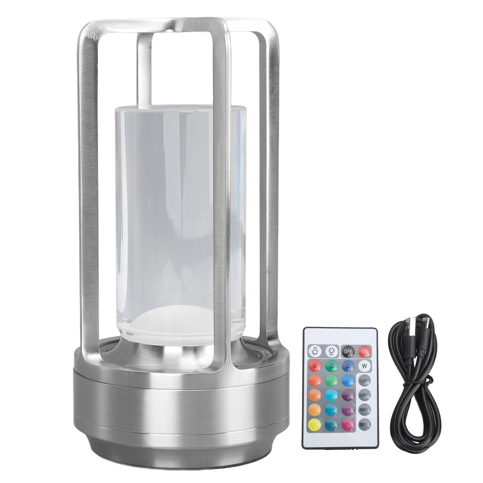 Kabellose Kristall-schreibtischlampe, Silber Rgb 16 Farben, Touch-fernbedienung, Usb-c-aufladung, Modernes, Kompaktes Design