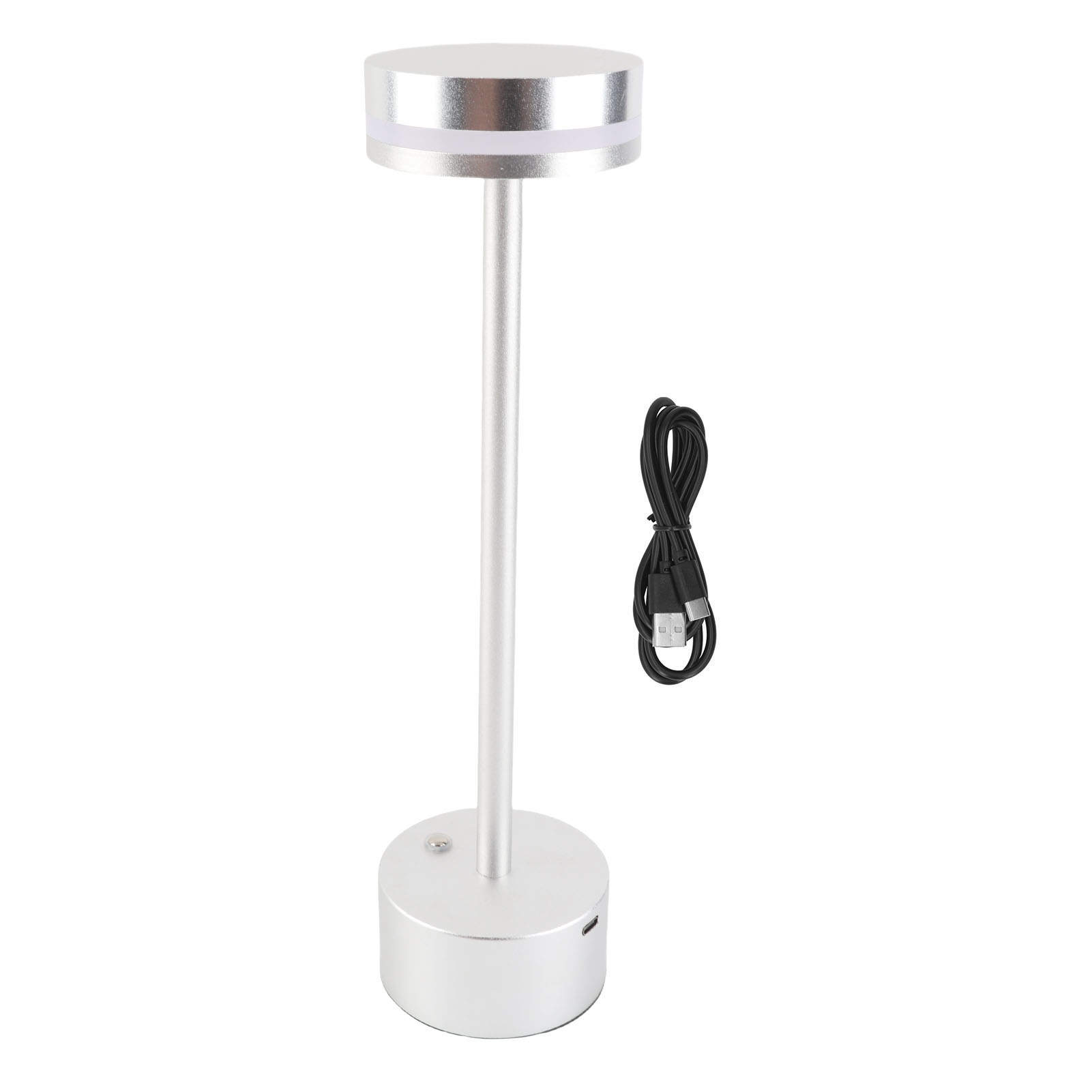 Wiederaufladbare, Kabellose Led-touch-schreibtischlampe Mit 3 Dimmbaren Farben, Silberfarbene Aluminiumlegierung, 31 Cm Hoch, Modernes Design