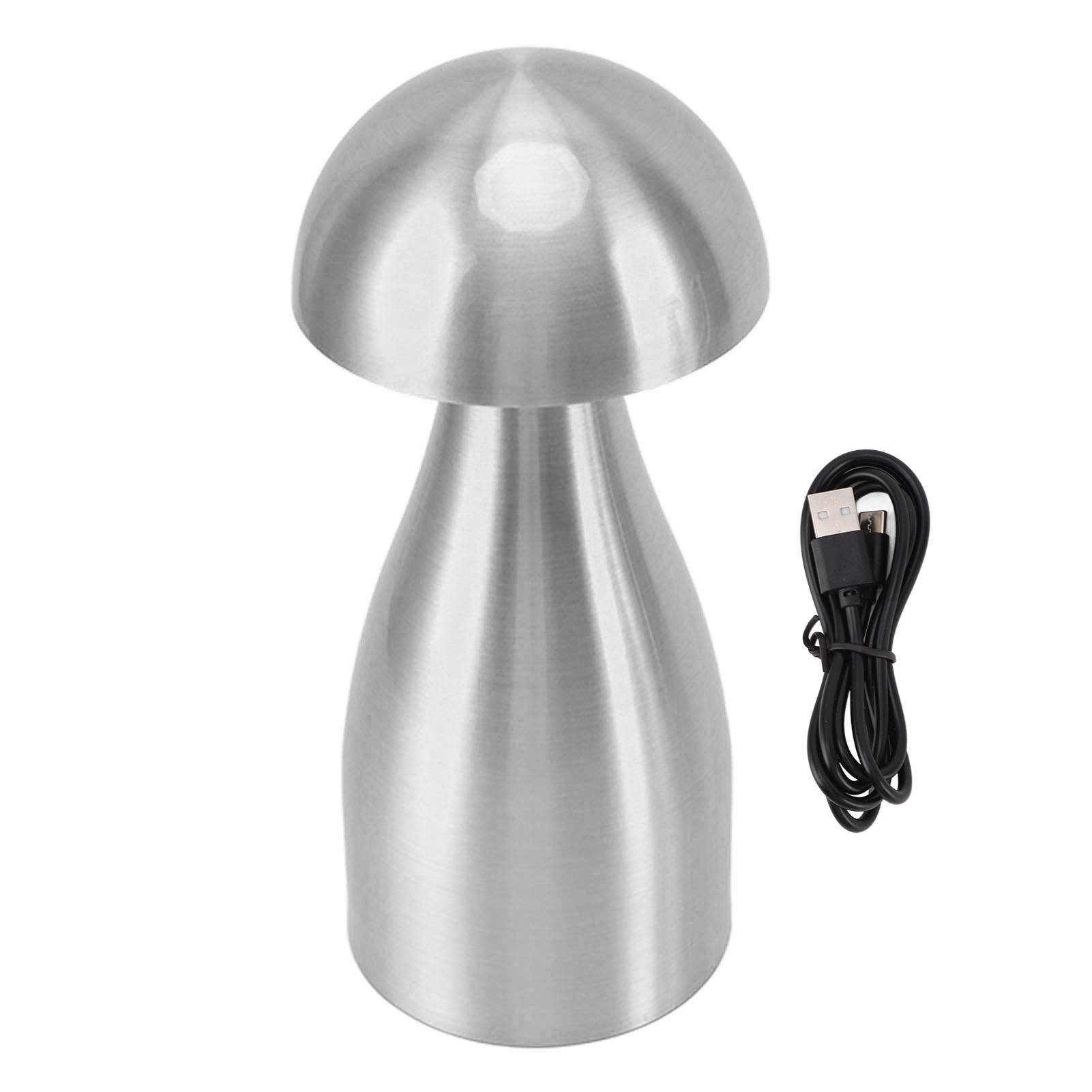 Wiederaufladbare, Dimmbare, Kabellose Pilzlampe Mit 3 Farbtemperaturstufen, Silberfarbenes Metall, 22 Cm, Elegantes Design Für Den Innenbereich
