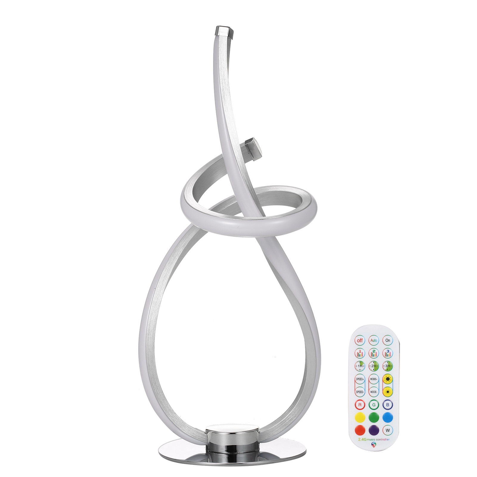 Neoglint Moderne Spiral-rgb-led-schreibtischlampe, 34 Cm, Silbernes Aluminium, Mit Fernbedienung Und Musiksynchronisation
