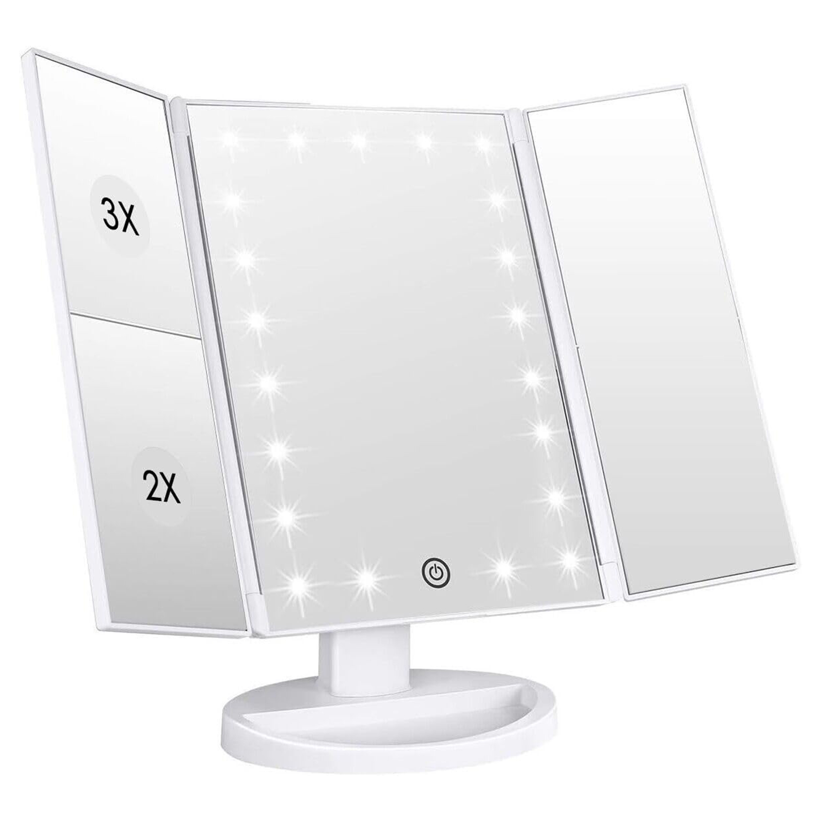 Toivize Faltbarer Led-schminkspiegel, Weiß, 2x/3x, Touch-bedienung, Dimmbar, Usb, Mit Integrierter Ablage Für Reisen Und Büro
