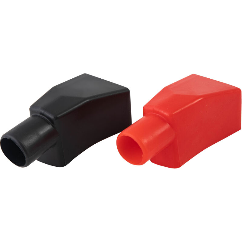 Ein Paar Flexible Batteriepol-schutzkappen In Rot Und Schwarz, Schutzkappen Für Die Kfz-batterieverkabelung Sowie Kabelschutzschläuche Aus Gummi Und Kunststoff.
